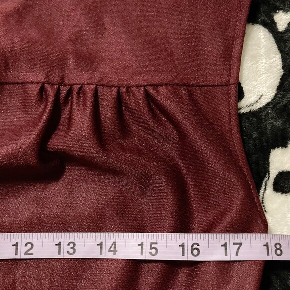 SEARS Vintage maroon short-sleeve sheer pleated dress w/ tie waist MEDIUM LARGE - Picture 9 of 12